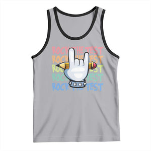 Funny Rock The Test Teacher Testing Day Tank Top Rock And Roll Hand Sign TS11 Athletic Heather Black Print Your Wear