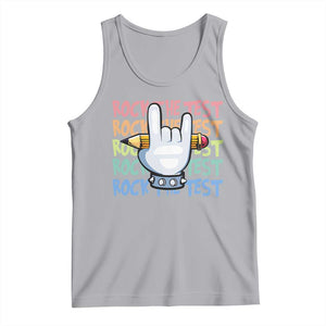 Funny Rock The Test Teacher Testing Day Tank Top Rock And Roll Hand Sign TS11 Athletic Heather Print Your Wear