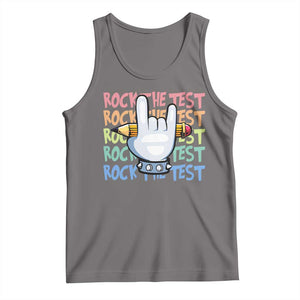 Funny Rock The Test Teacher Testing Day Tank Top Rock And Roll Hand Sign TS11 Deep Heather Print Your Wear
