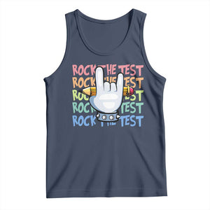 Funny Rock The Test Teacher Testing Day Tank Top Rock And Roll Hand Sign TS11 Navy Print Your Wear