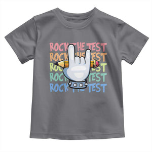 Funny Rock The Test Teacher Testing Day Toddler T Shirt Rock And Roll Hand Sign TS11 Charcoal Print Your Wear