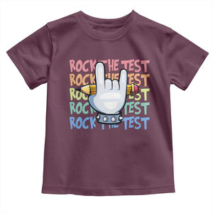 Funny Rock The Test Teacher Testing Day Toddler T Shirt Rock And Roll Hand Sign TS11 Maroon Print Your Wear