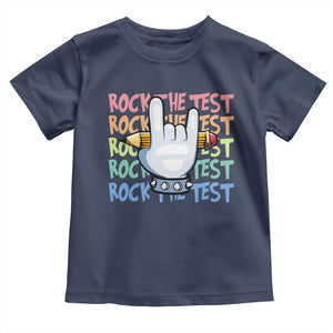 Funny Rock The Test Teacher Testing Day Toddler T Shirt Rock And Roll Hand Sign TS11 Navy Print Your Wear
