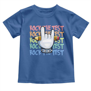 Funny Rock The Test Teacher Testing Day Toddler T Shirt Rock And Roll Hand Sign TS11 Royal Blue Print Your Wear