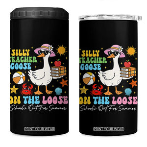 Funny School's Out For Summer Teacher 4 in 1 Can Cooler Tumbler Silly Teacher Goose On The Loose Summer Break TS11 One Size: 16 oz Black Print Your Wear
