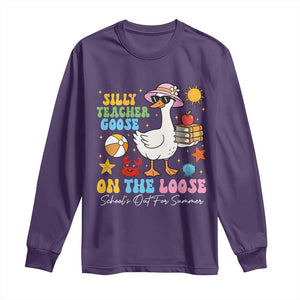 Funny School's Out For Summer Teacher Long Sleeve Shirt Silly Teacher Goose On The Loose Summer Break TS11 Purple Print Your Wear