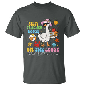 Funny School's Out For Summer Teacher T Shirt Silly Teacher Goose On The Loose Summer Break TS11 Dark Heather Print Your Wear