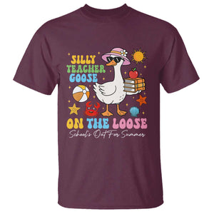 Funny School's Out For Summer Teacher T Shirt Silly Teacher Goose On The Loose Summer Break TS11 Maroon Print Your Wear