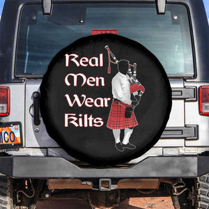 Funny Scottish Pride Spare Tire Cover Real Men Wear Kits Tartan Bagpipe TS11 No hole Black Print Your Wear