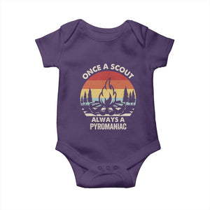 Funny Scout Baby Onesie Once A Scout Always A Pyromaniac Adventure Retro TS02 Purple Print Your Wear