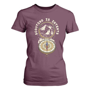 Funny Scout Camping T Shirt For Women Scouting Is Intents Compass Camper Hiking Outdoors Adventure TS02 Maroon Print Your Wear