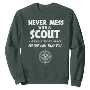 Funny Scout Sweatshirt Never Mess With A Scout Compass TS02 Dark Forest Green Print Your Wear