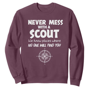 Funny Scout Sweatshirt Never Mess With A Scout Compass TS02 Maroon Print Your Wear