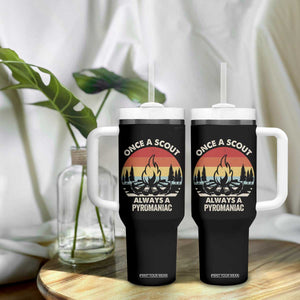 Funny Scout Tumbler With Handle Once A Scout Always A Pyromaniac Adventure Retro TS02 Print Your Wear