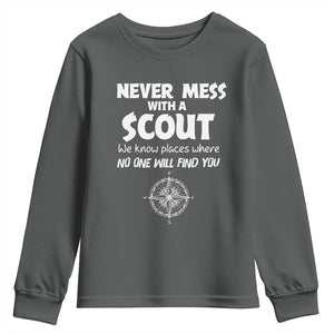Funny Scout Youth Sweatshirt Never Mess With A Scout Compass TS02 Dark Heather Print Your Wear