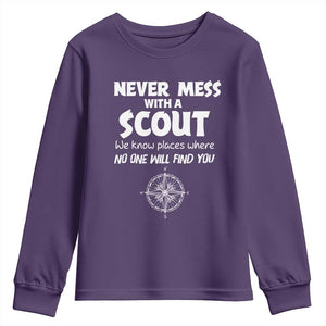 Funny Scout Youth Sweatshirt Never Mess With A Scout Compass TS02 Purple Print Your Wear