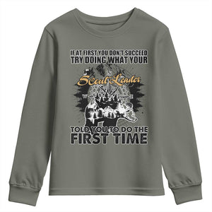 Funny Scouting Adventure Youth Sweatshirt Doing What Your Scout Leader Told You To Do Camping Compass TS02 Military Green Print Your Wear