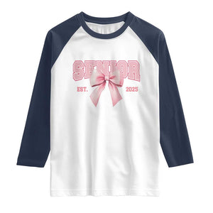 Funny Senior EST 2025 Graduation Coquette Raglan Shirt TS11 White Navy Print Your Wear