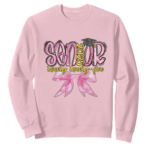 Funny Senior EST 2025 Graduation Sweatshirt Twenty Twenty Five Pink Bow TS11 Light Pink Print Your Wear