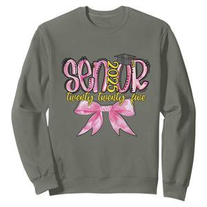 Funny Senior EST 2025 Graduation Sweatshirt Twenty Twenty Five Pink Bow TS11 Military Green Print Your Wear
