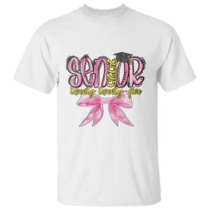 Funny Senior EST 2025 Graduation T Shirt Twenty Twenty Five Pink Bow TS11 White Print Your Wear