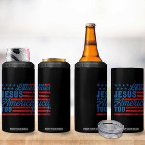 Funny She Loves Jesus And America Too 4 in 1 Can Cooler Tumbler 4th Of July Christian American Flag TS11 Print Your Wear