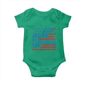 Funny She Loves Jesus And America Too Baby Onesie 4th Of July Christian American Flag TS11 Irish Green Print Your Wear