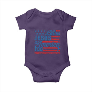 Funny She Loves Jesus And America Too Baby Onesie 4th Of July Christian American Flag TS11 Purple Print Your Wear
