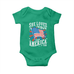 Funny She Loves Jesus And America Too Baby Onesie 4th Of July Patriotic Christian American Flag TS11 Irish Green Print Your Wear