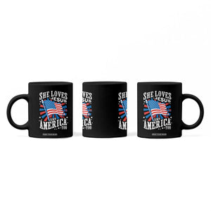 Funny She Loves Jesus And America Too Coffee Mug 4th Of July Patriotic Christian American Flag TS11 Print Your Wear