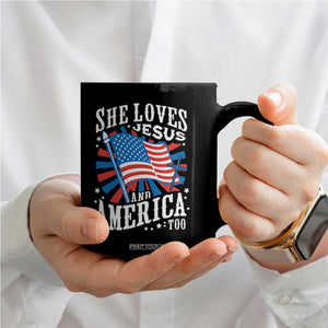 Funny She Loves Jesus And America Too Coffee Mug 4th Of July Patriotic Christian American Flag TS11 Print Your Wear