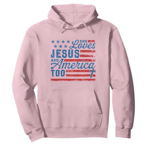 Funny She Loves Jesus And America Too Hoodie 4th Of July Christian American Flag TS11 Light Pink Print Your Wear