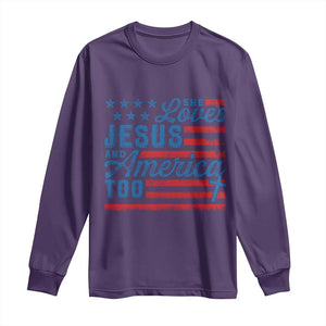 Funny She Loves Jesus And America Too Long Sleeve Shirt 4th Of July Christian American Flag TS11 Purple Print Your Wear