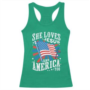 Funny She Loves Jesus And America Too Racerback Tank Top 4th Of July Patriotic Christian American Flag TS11 Irish Green Print Your Wear
