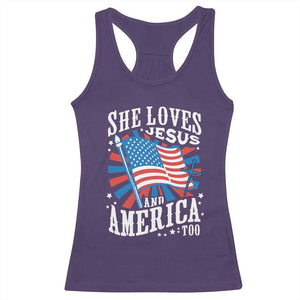 Funny She Loves Jesus And America Too Racerback Tank Top 4th Of July Patriotic Christian American Flag TS11 Purple Print Your Wear