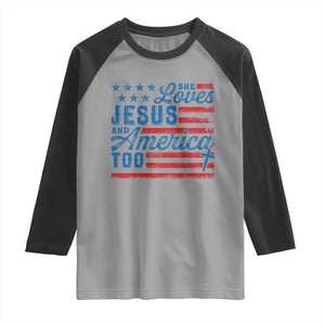 Funny She Loves Jesus And America Too Raglan Shirt 4th Of July Christian American Flag TS11 Sport Gray Black Print Your Wear