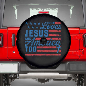 Funny She Loves Jesus And America Too Spare Tire Cover 4th Of July Christian American Flag TS11 Black Print Your Wear