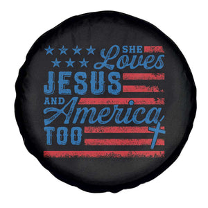 Funny She Loves Jesus And America Too Spare Tire Cover 4th Of July Christian American Flag TS11 Print Your Wear