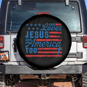 Funny She Loves Jesus And America Too Spare Tire Cover 4th Of July Christian American Flag TS11 No hole Black Print Your Wear