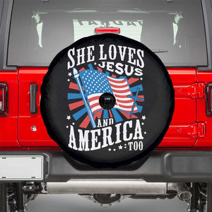 Funny She Loves Jesus And America Too Spare Tire Cover 4th Of July Patriotic Christian American Flag TS11 Black Print Your Wear