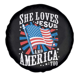 Funny She Loves Jesus And America Too Spare Tire Cover 4th Of July Patriotic Christian American Flag TS11 Print Your Wear