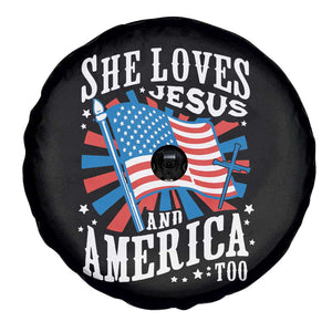 Funny She Loves Jesus And America Too Spare Tire Cover 4th Of July Patriotic Christian American Flag TS11 Print Your Wear