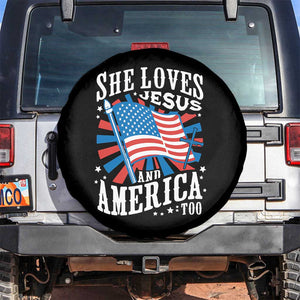 Funny She Loves Jesus And America Too Spare Tire Cover 4th Of July Patriotic Christian American Flag TS11 No hole Black Print Your Wear