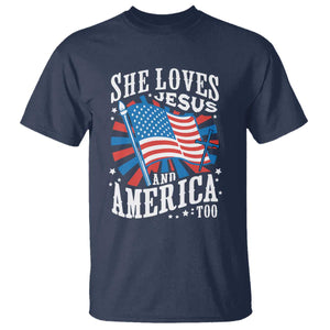 Funny She Loves Jesus And America Too T Shirt 4th Of July Patriotic Christian American Flag TS11 Navy Print Your Wear