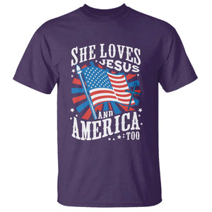 Funny She Loves Jesus And America Too T Shirt 4th Of July Patriotic Christian American Flag TS11 Purple Print Your Wear