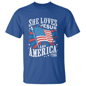 Funny She Loves Jesus And America Too T Shirt 4th Of July Patriotic Christian American Flag TS11 Royal Blue Print Your Wear