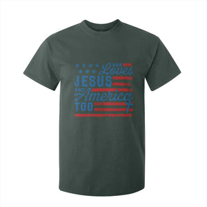 Funny She Loves Jesus And America Too T Shirt For Kid 4th Of July Christian American Flag TS11 Dark Forest Green Print Your Wear