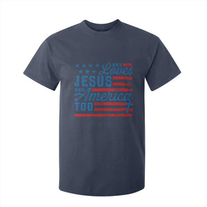 Funny She Loves Jesus And America Too T Shirt For Kid 4th Of July Christian American Flag TS11 Navy Print Your Wear