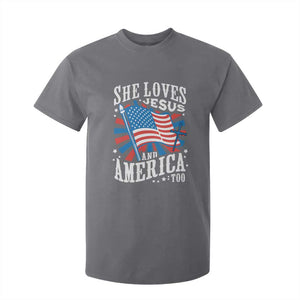Funny She Loves Jesus And America Too T Shirt For Kid 4th Of July Patriotic Christian American Flag TS11 Charcoal Print Your Wear