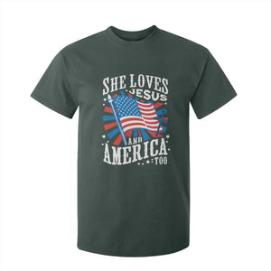 Funny She Loves Jesus And America Too T Shirt For Kid 4th Of July Patriotic Christian American Flag TS11 Dark Forest Green Print Your Wear